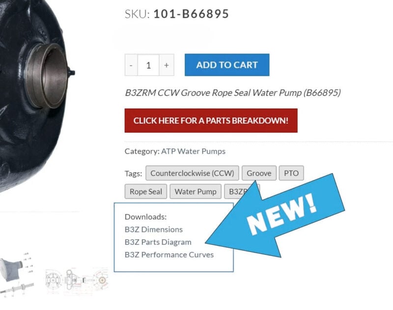 New downloadable specs and info are available on our water pump product listings